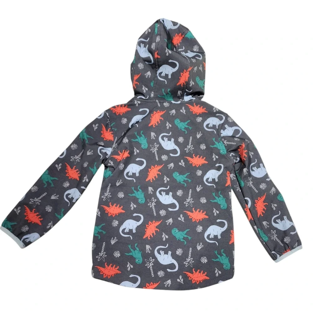 Cat & Jack Gray Hooded Raincoat with Orange, Green, and Light Blue Dinosaurs